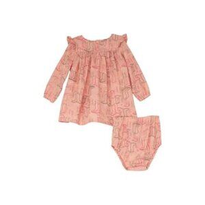 Wrangler Infant Baby Girl's Long Sleeve Western Boot Print Trapeze Dress Pink